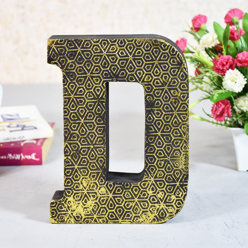 Geometric Gold Accent Mango Wood Letter Block - BBH HOMES LLC