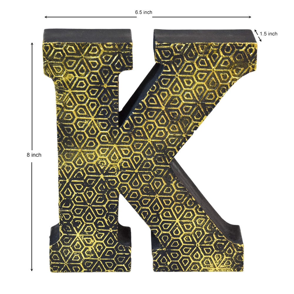 Geometric Gold Accent Mango Wood Letter Block - BBH HOMES LLC