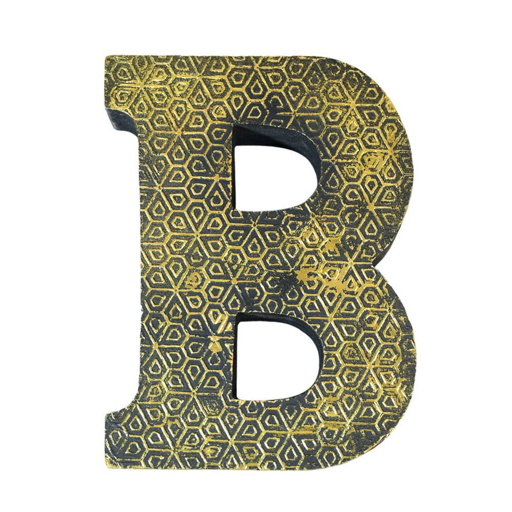 Geometric Gold Accent Mango Wood Letter Block - BBH HOMES LLC