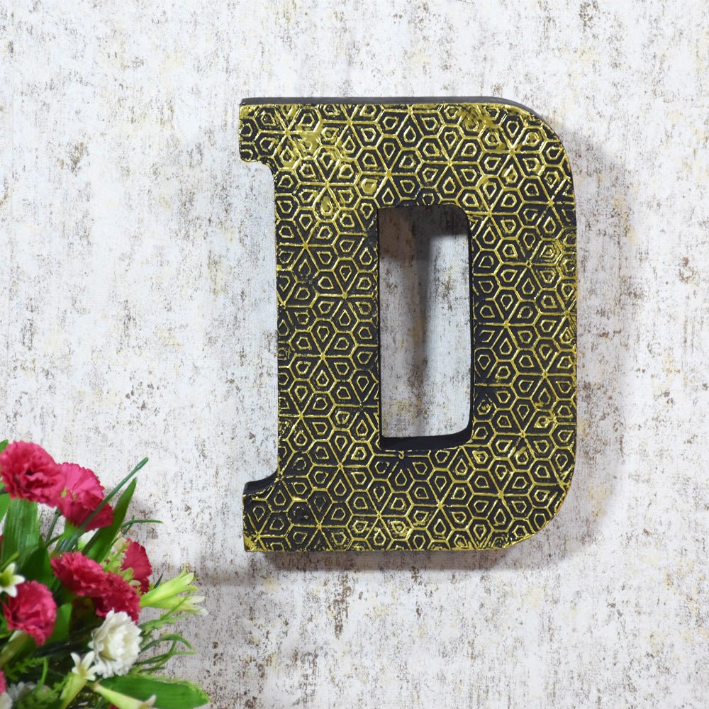 Geometric Gold Accent Mango Wood Letter Block - BBH HOMES LLC