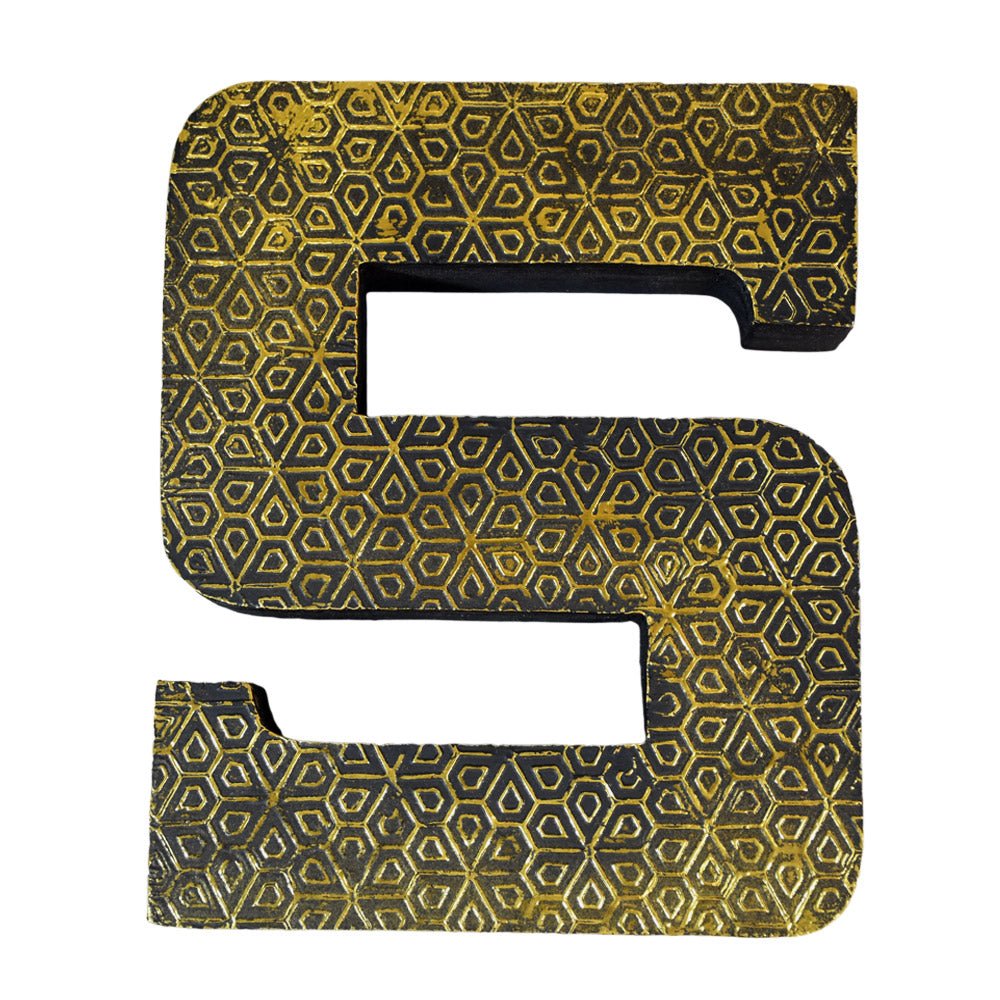 Geometric Gold Accent Mango Wood Letter Block - BBH HOMES LLC