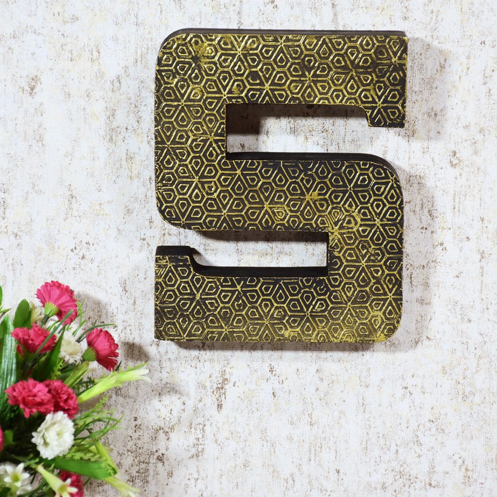 Geometric Gold Accent Mango Wood Letter Block - BBH HOMES LLC