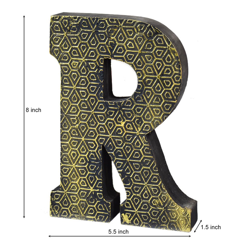 Geometric Gold Accent Mango Wood Letter Block - BBH HOMES LLC