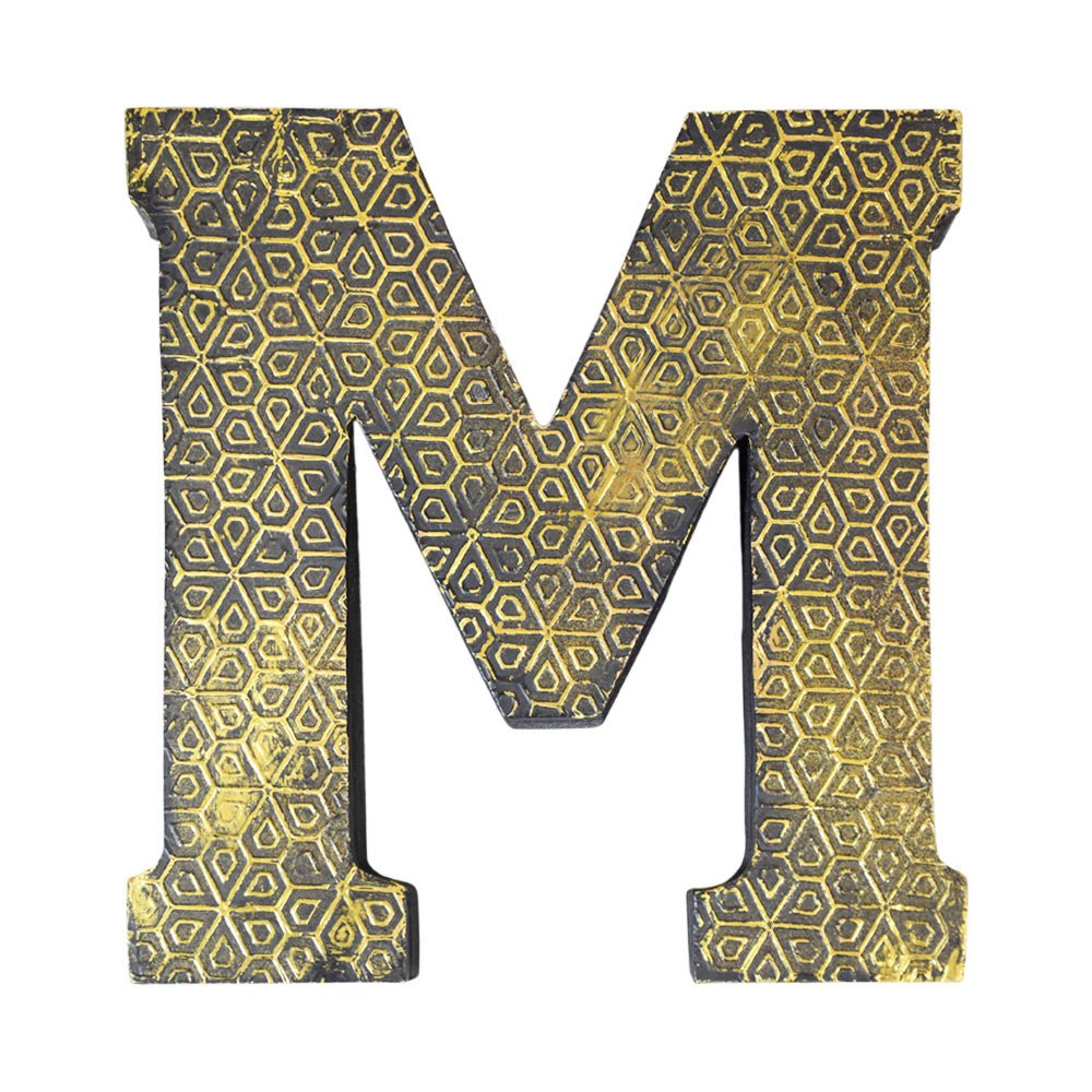 Geometric Gold Accent Mango Wood Letter Block - BBH HOMES LLC