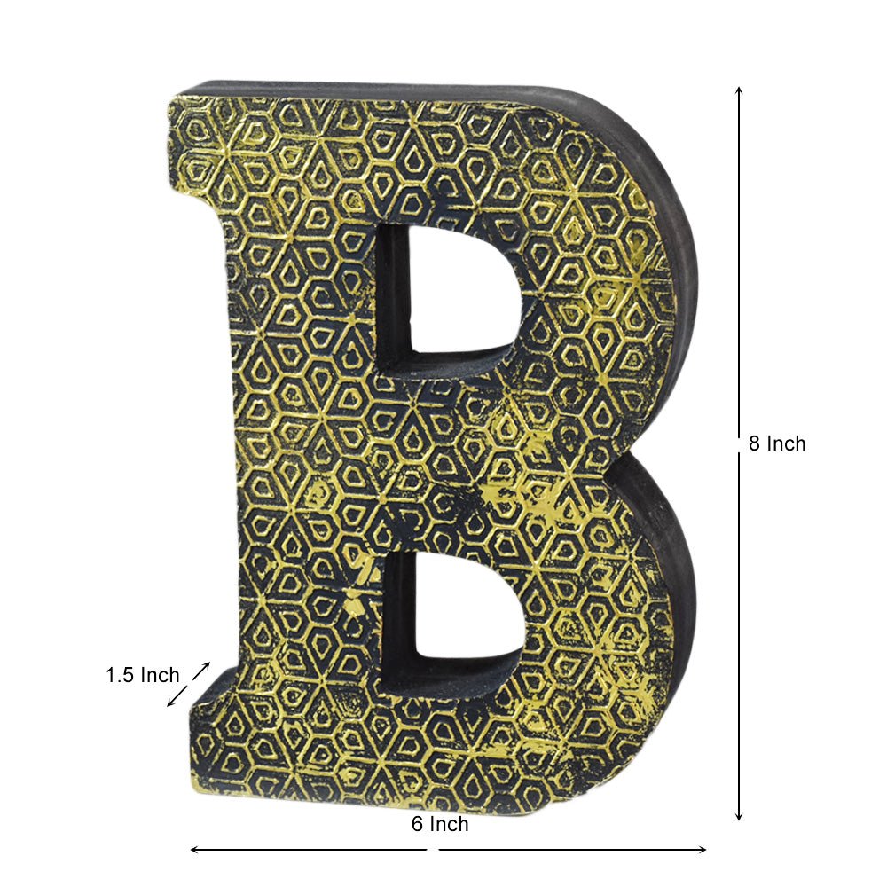 Geometric Gold Accent Mango Wood Letter Block - BBH HOMES LLC