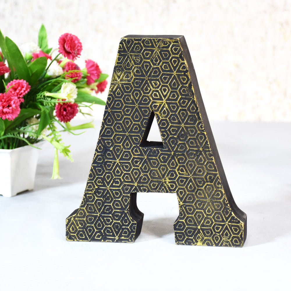 Geometric Gold Accent Mango Wood Letter Block - BBH HOMES LLC
