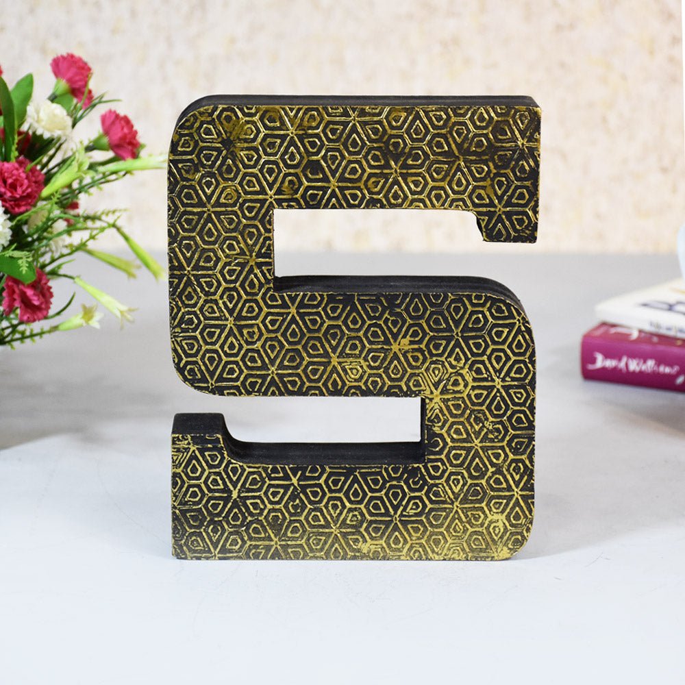 Geometric Gold Accent Mango Wood Letter Block - BBH HOMES LLC