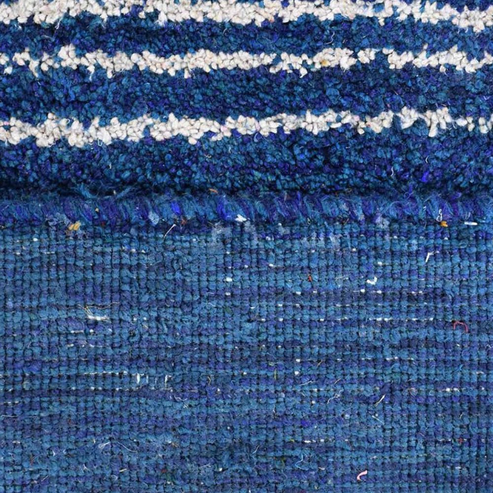 Hand Knotted Loom Silk Mix Area Rug Geometric Blue Beige - BBH HOMES LLC