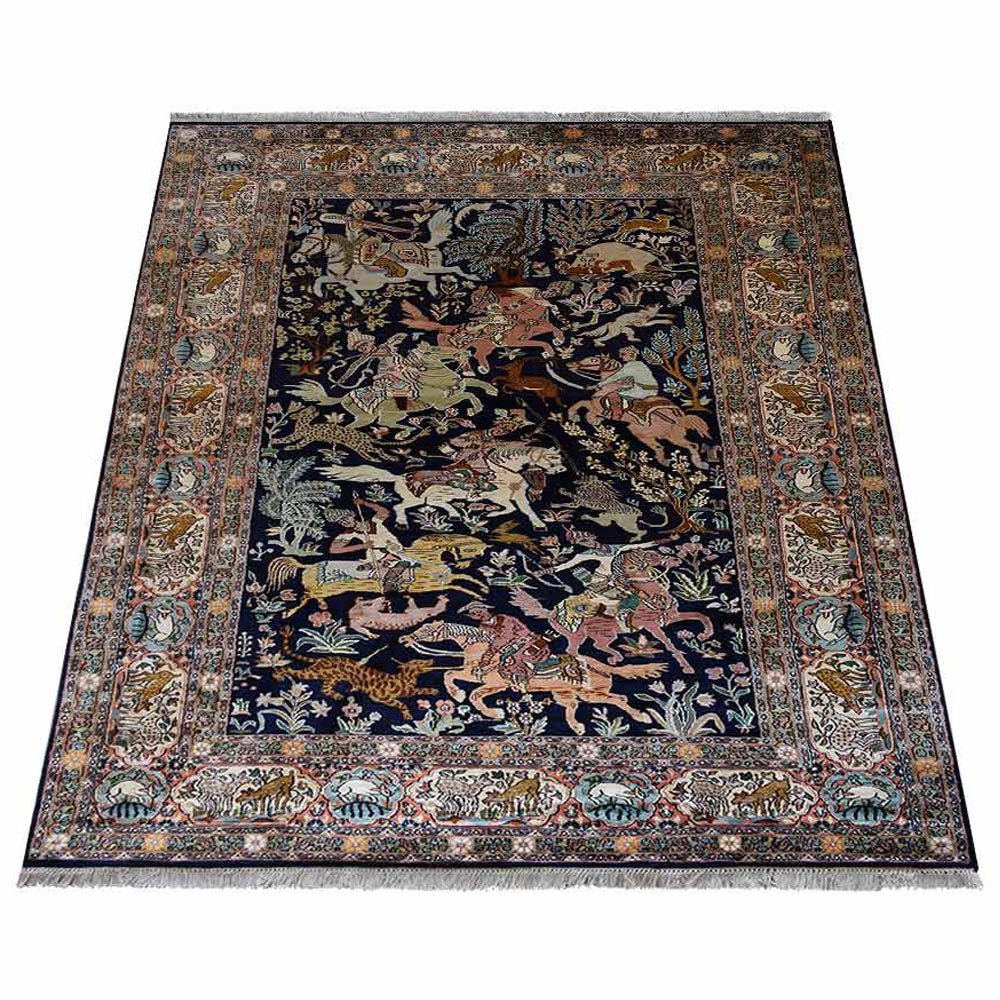 Hand Knotted Persian Original Silk Area Rug Oriental Blue - BBH HOMES LLC