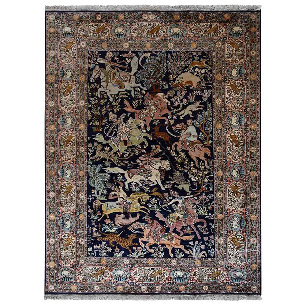 Hand Knotted Persian Original Silk Area Rug Oriental Blue - BBH HOMES LLC