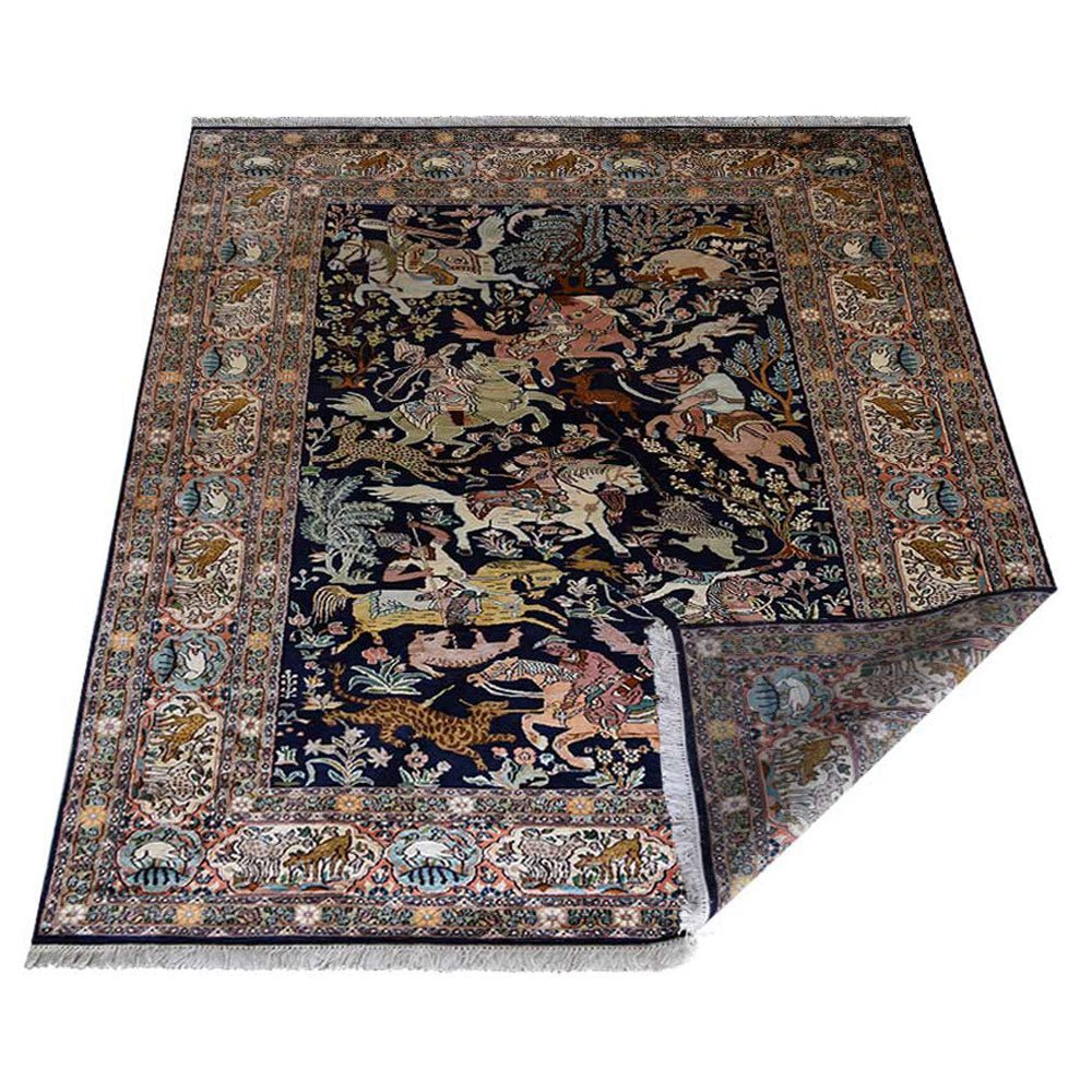Hand Knotted Persian Original Silk Area Rug Oriental Blue - BBH HOMES LLC