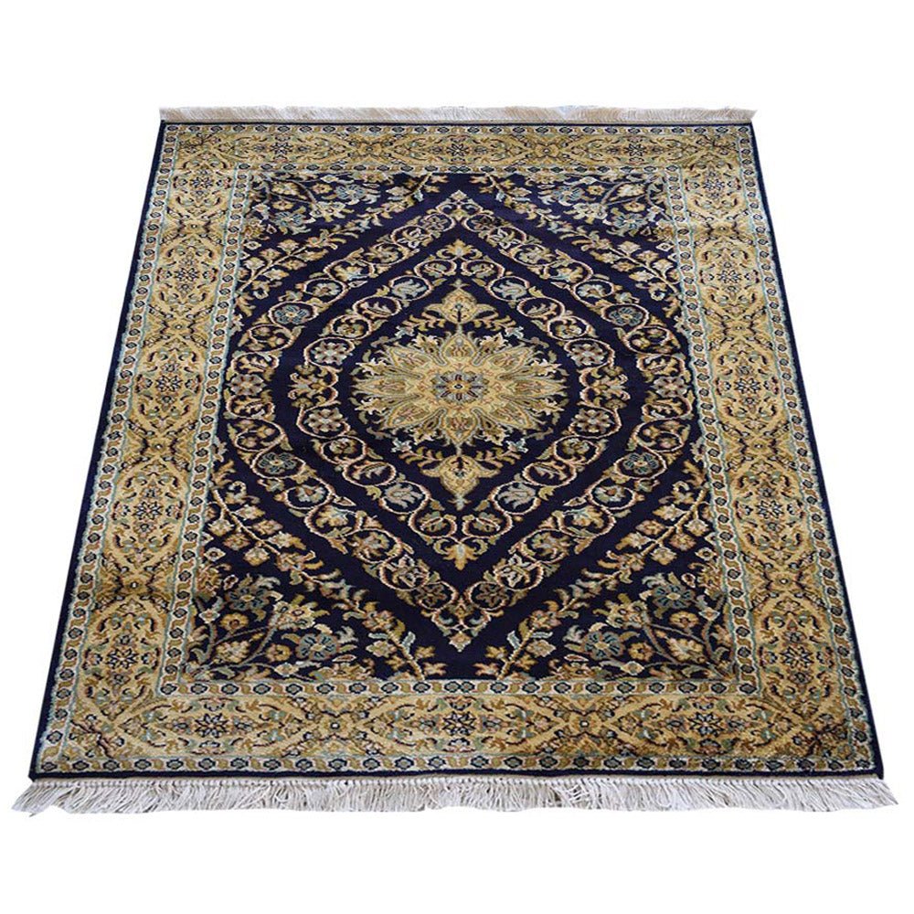 Hand Knotted Persian Original Silk Area Rug Oriental Navy Camel - BBH HOMES LLC