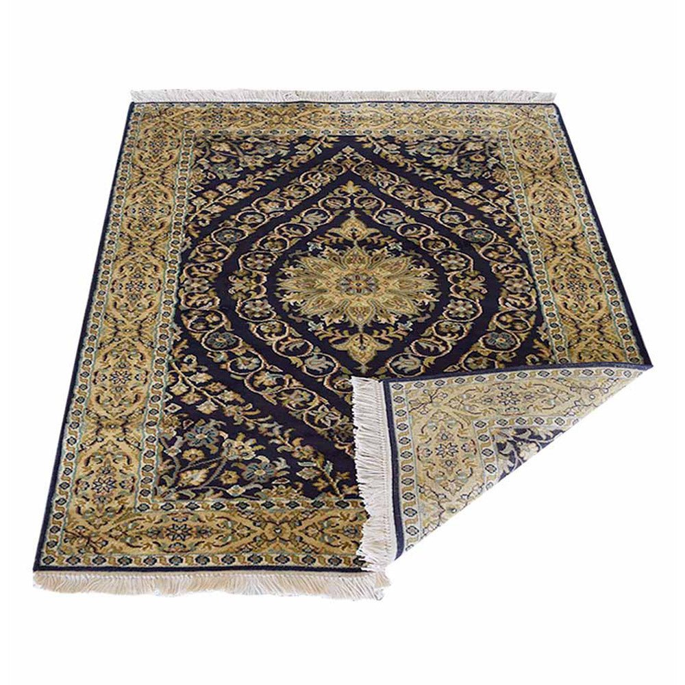 Hand Knotted Persian Original Silk Area Rug Oriental Navy Camel - BBH HOMES LLC
