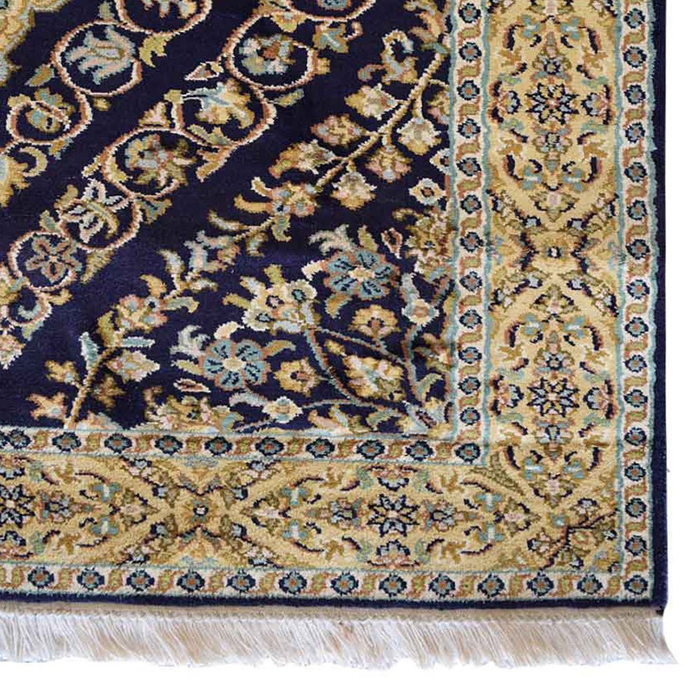 Hand Knotted Persian Original Silk Area Rug Oriental Navy Camel - BBH HOMES LLC