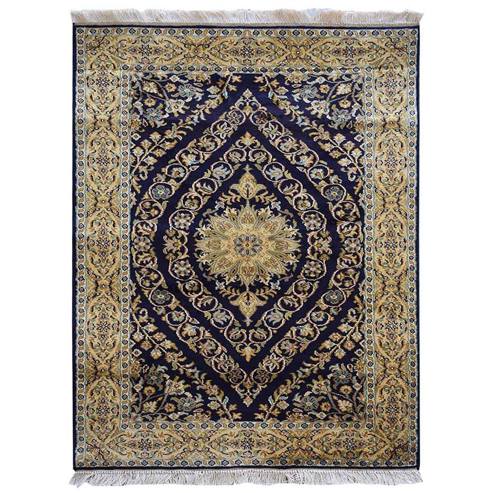 Hand Knotted Persian Original Silk Area Rug Oriental Navy Camel - BBH HOMES LLC