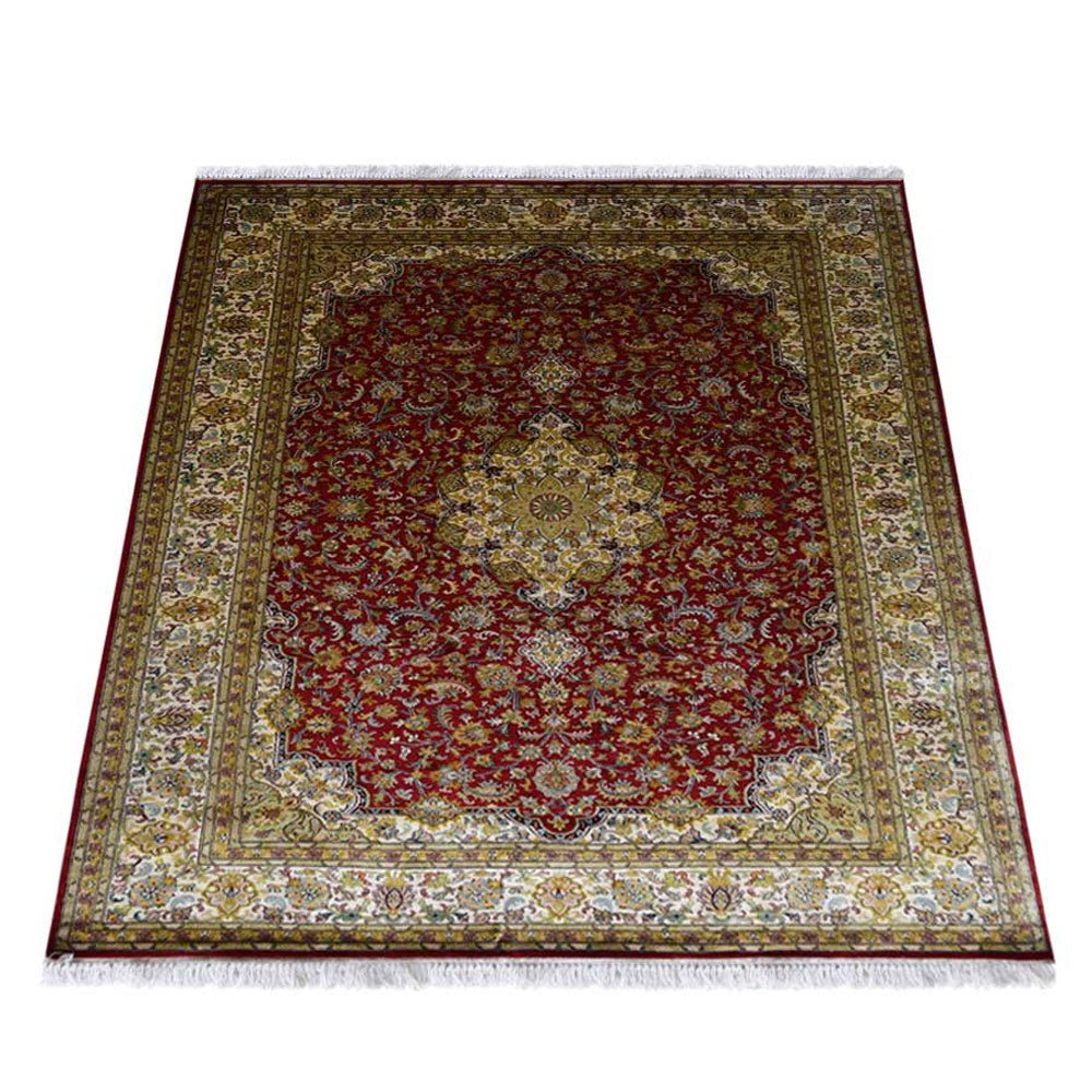 Hand Knotted Persian Original Silk Rectangle Area Rug Oriental Red - BBH HOMES LLC