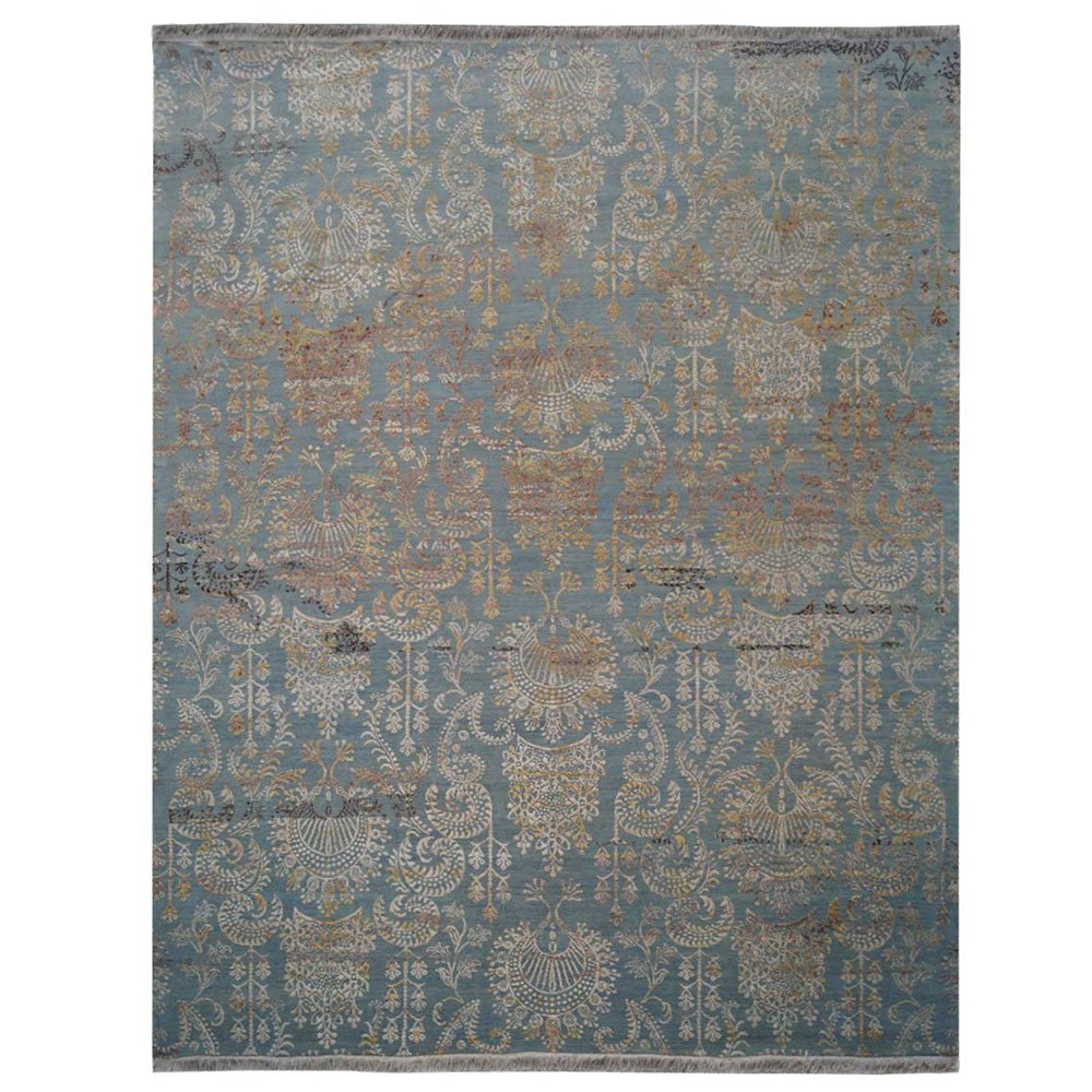 Hand Knotted Persian Silk And Wool Area Rug Contemporary Blue - BBH HOMES LLC