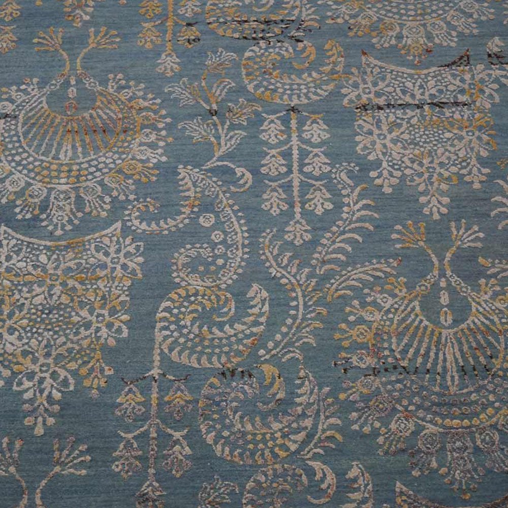 Hand Knotted Persian Silk And Wool Area Rug Contemporary Blue - BBH HOMES LLC