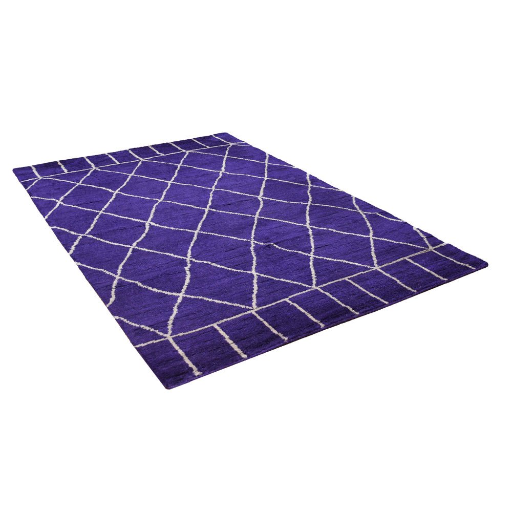Hand Knotted Silk Area Rug Geometric Dark Blue White - BBH HOMES LLC