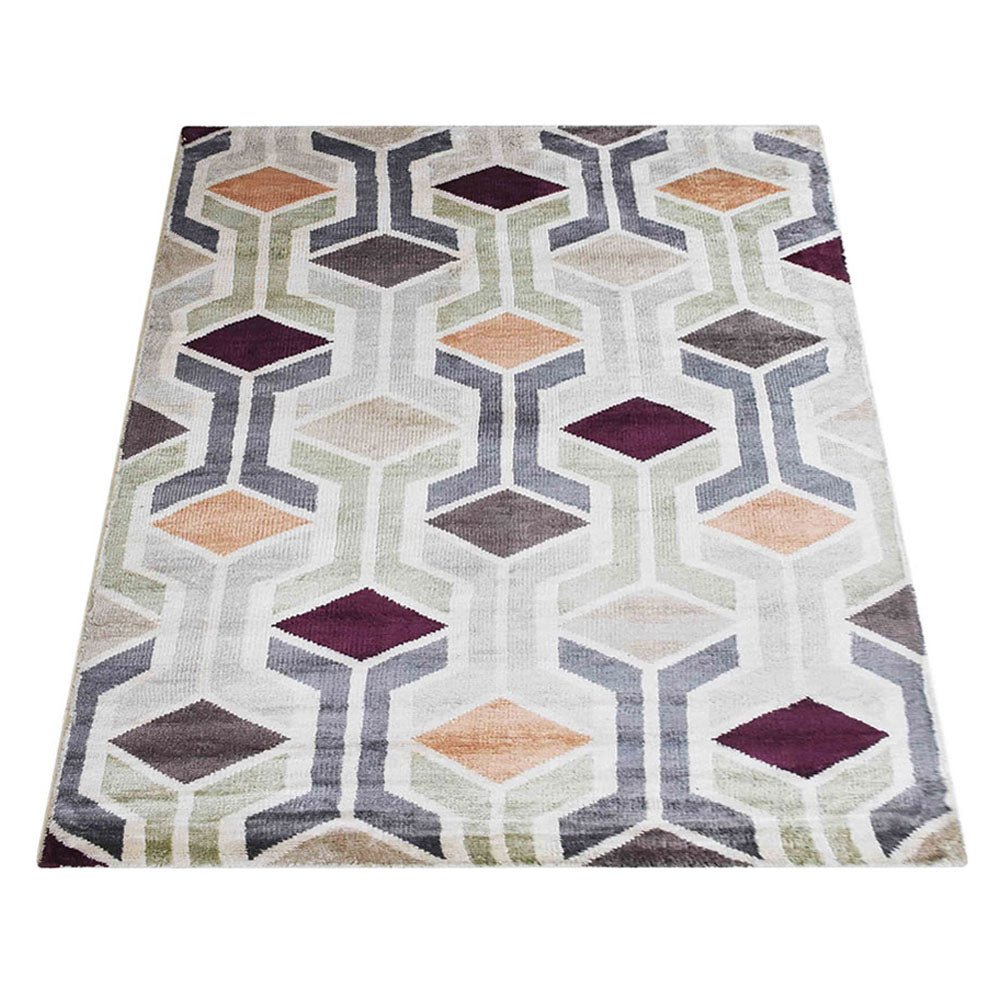 Hand Knotted Viscose Area Rug Geometric Multicolor - BBH HOMES LLC