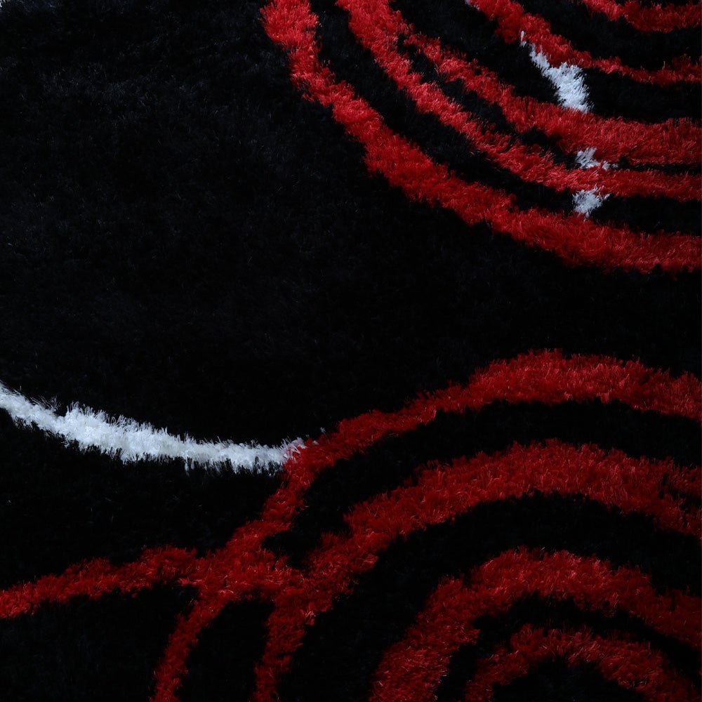 Hand Tufted Shag Polyester Area Rug Geometric Black Red - BBH HOMES LLC