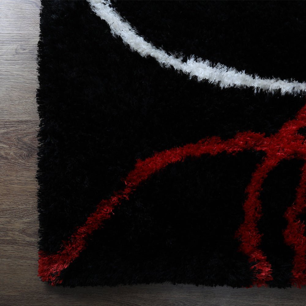 Hand Tufted Shag Polyester Area Rug Geometric Black Red - BBH HOMES LLC