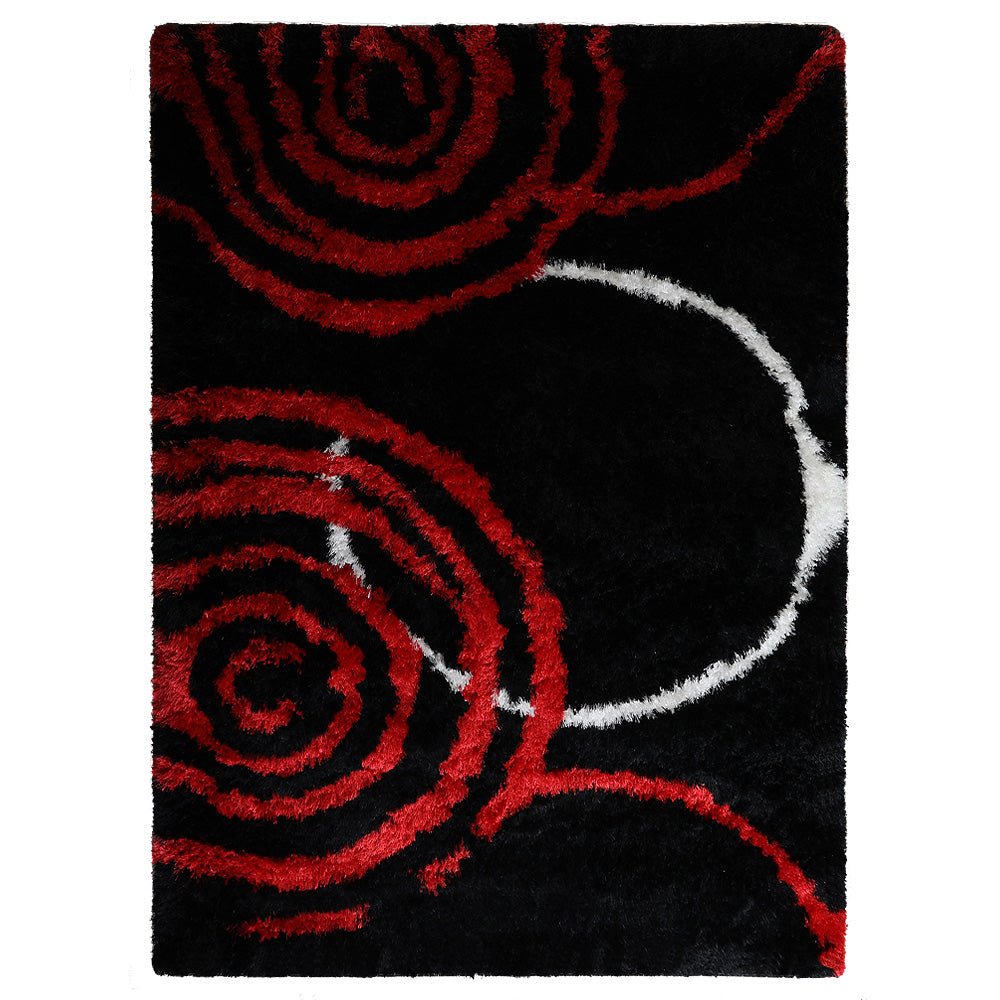 Hand Tufted Shag Polyester Area Rug Geometric Black Red - BBH HOMES LLC