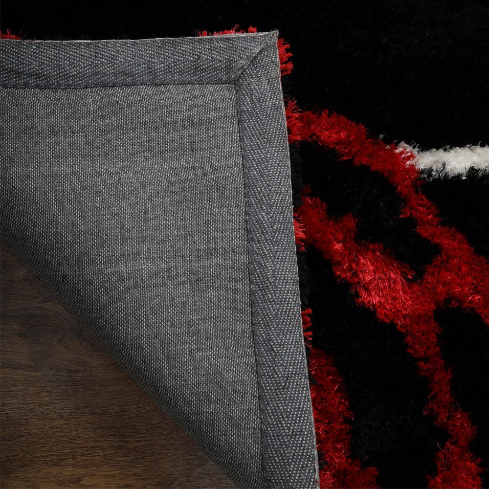 Hand Tufted Shag Polyester Area Rug Geometric Black Red - BBH HOMES LLC