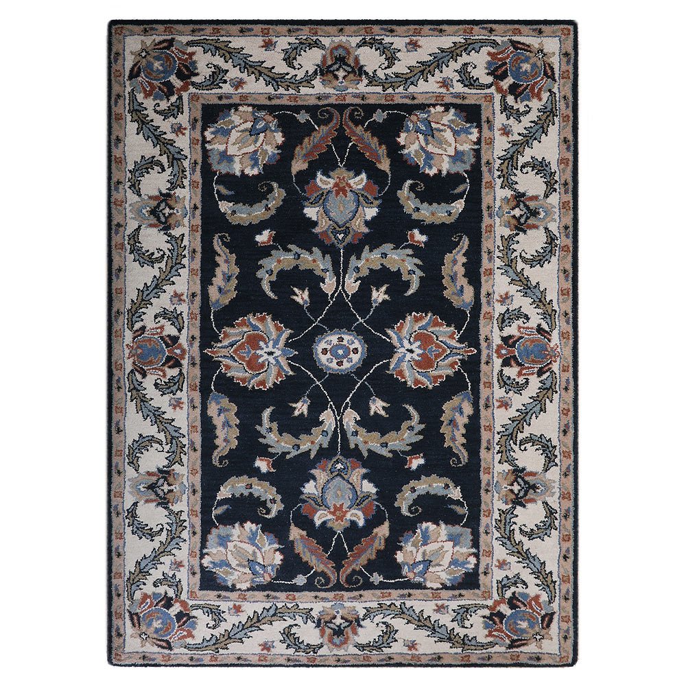 Hand Tufted Wool Area Rug Oriental Blue Beige - BBH HOMES LLC