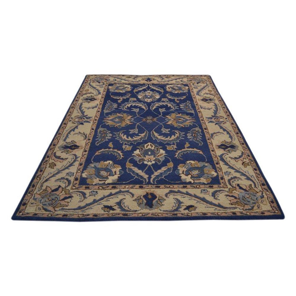 Hand Tufted Wool Area Rug Oriental Blue Beige - BBH HOMES LLC