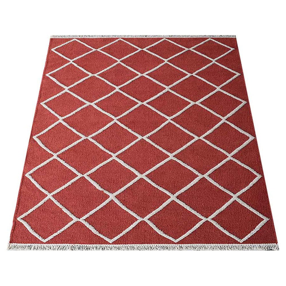 Hand Woven Flat Weave Kilim Wool Area Rug Geometric Red White - BBH HOMES LLC