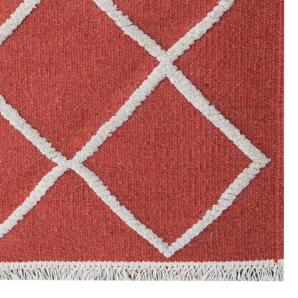 Hand Woven Flat Weave Kilim Wool Area Rug Geometric Red White - BBH HOMES LLC