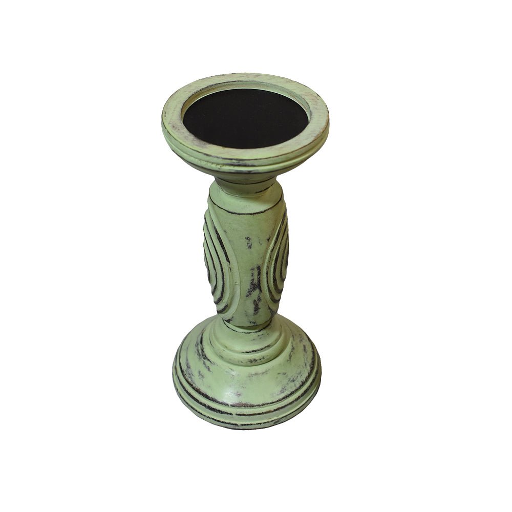 Handmade Wood Eco - friendly Traditional Antique Sage Pillar Candle Holder - BBH HOMES LLC