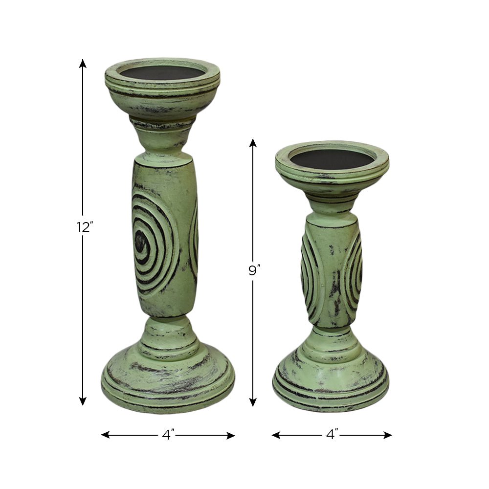 Handmade Wood Eco - friendly Traditional Antique Sage Pillar Candle Holder - BBH HOMES LLC