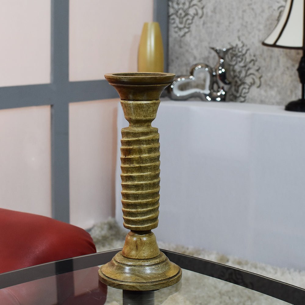 Handmade Wood Eco - friendly Traditional Medium Polish Pillar Candle Holder - BBH HOMES LLC