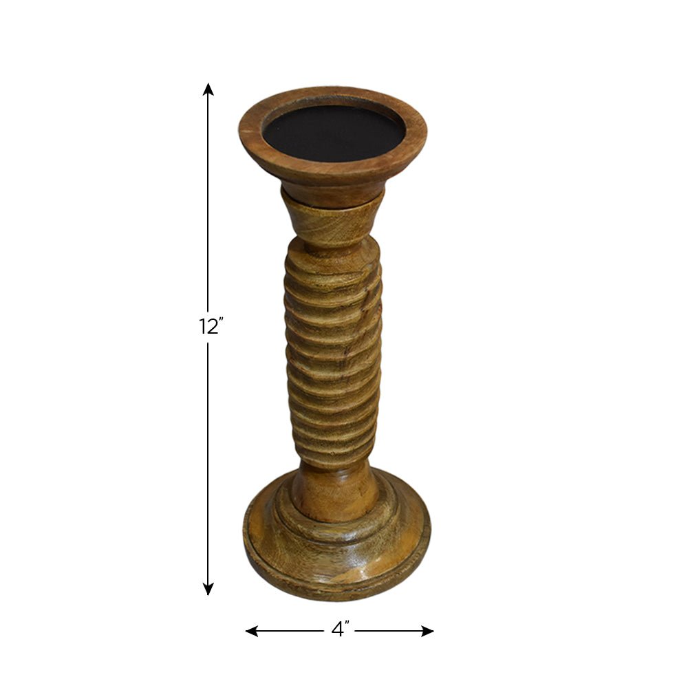 Handmade Wood Eco - friendly Traditional Medium Polish Pillar Candle Holder - BBH HOMES LLC