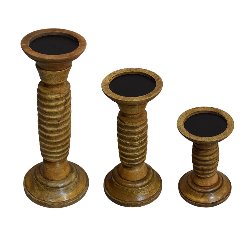 Handmade Wood Eco - friendly Traditional Medium Polish Pillar Candle Holder - BBH HOMES LLC