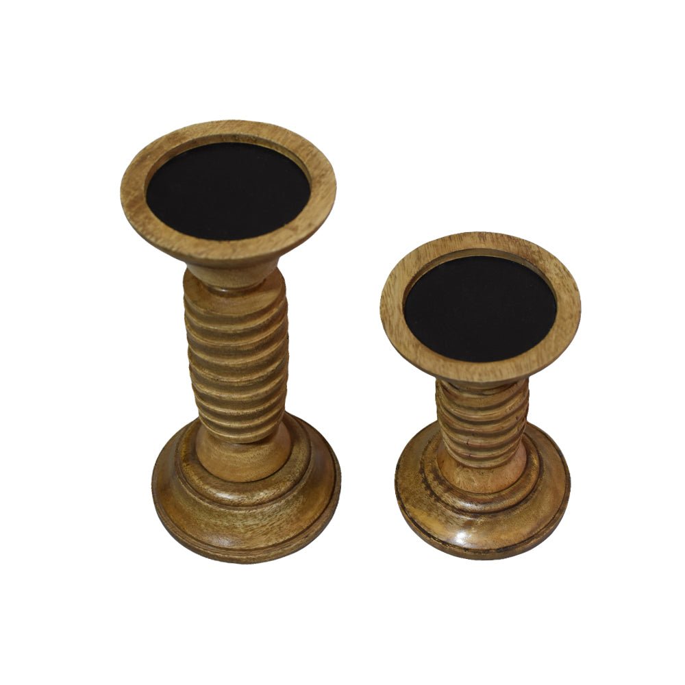 Handmade Wood Eco - friendly Traditional Medium Polish Pillar Candle Holder - BBH HOMES LLC