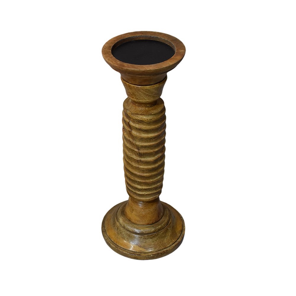 Handmade Wood Eco - friendly Traditional Medium Polish Pillar Candle Holder - BBH HOMES LLC