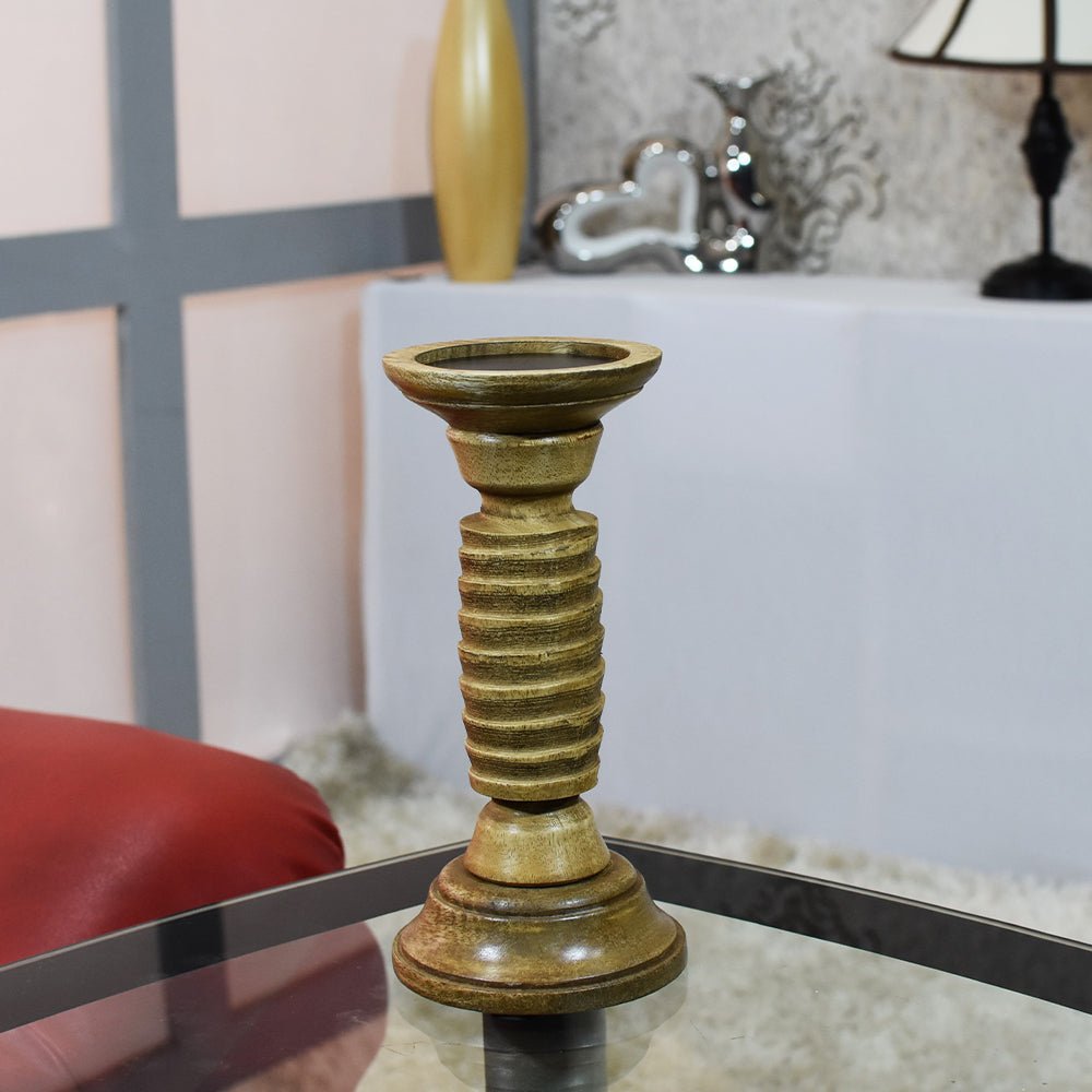 Handmade Wood Eco - friendly Traditional Medium Polish Pillar Candle Holder - BBH HOMES LLC