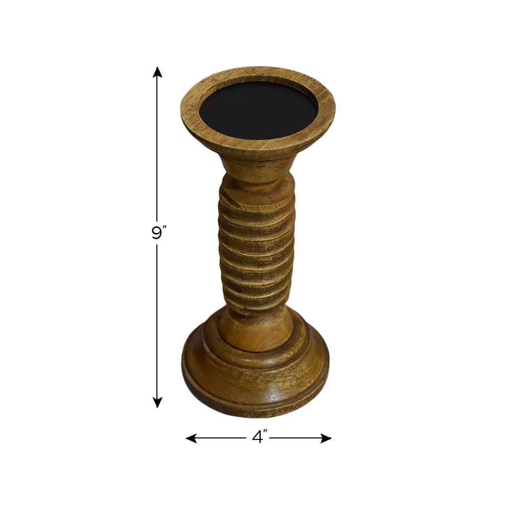 Handmade Wood Eco - friendly Traditional Medium Polish Pillar Candle Holder - BBH HOMES LLC