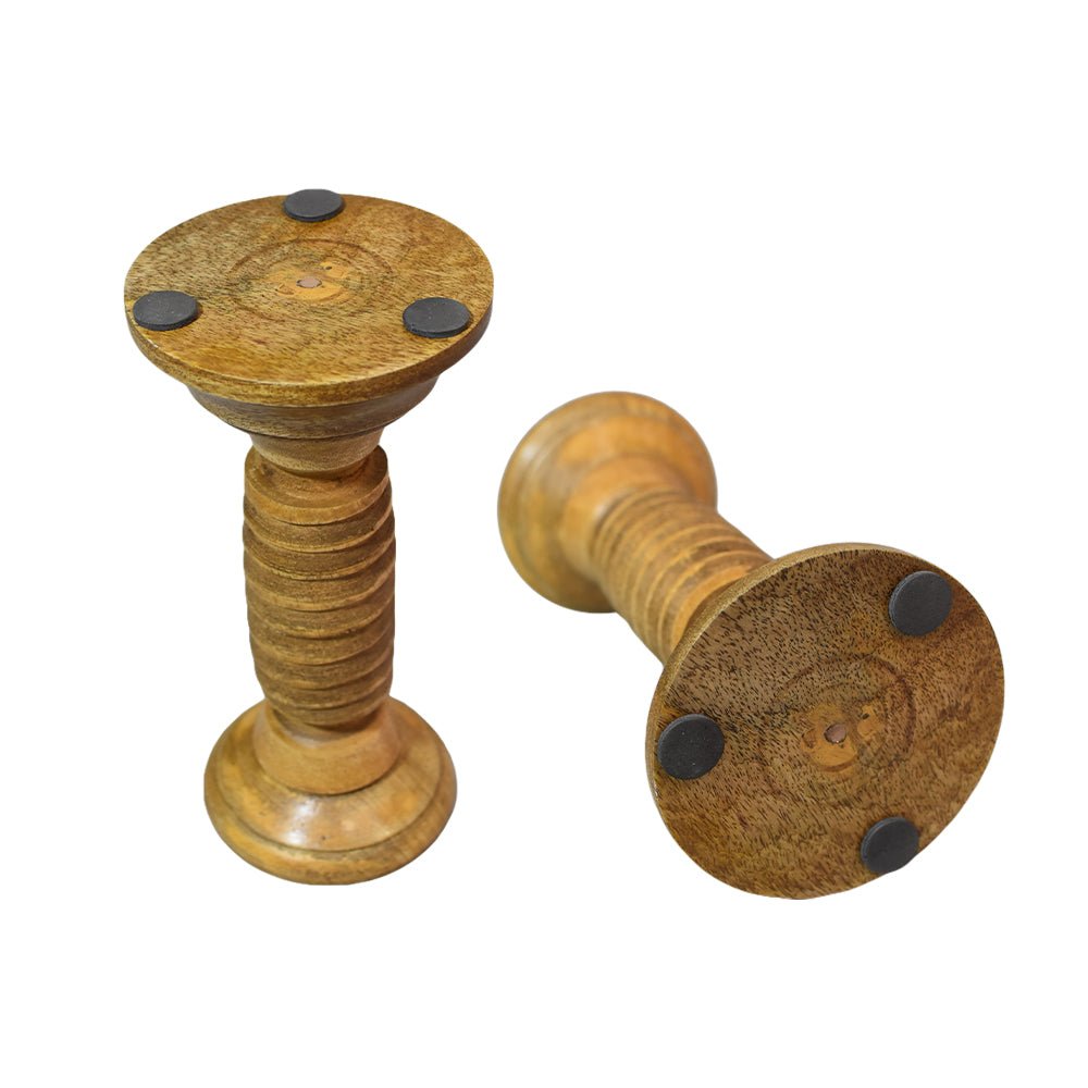 Handmade Wood Eco - friendly Traditional Medium Polish Pillar Candle Holder - BBH HOMES LLC
