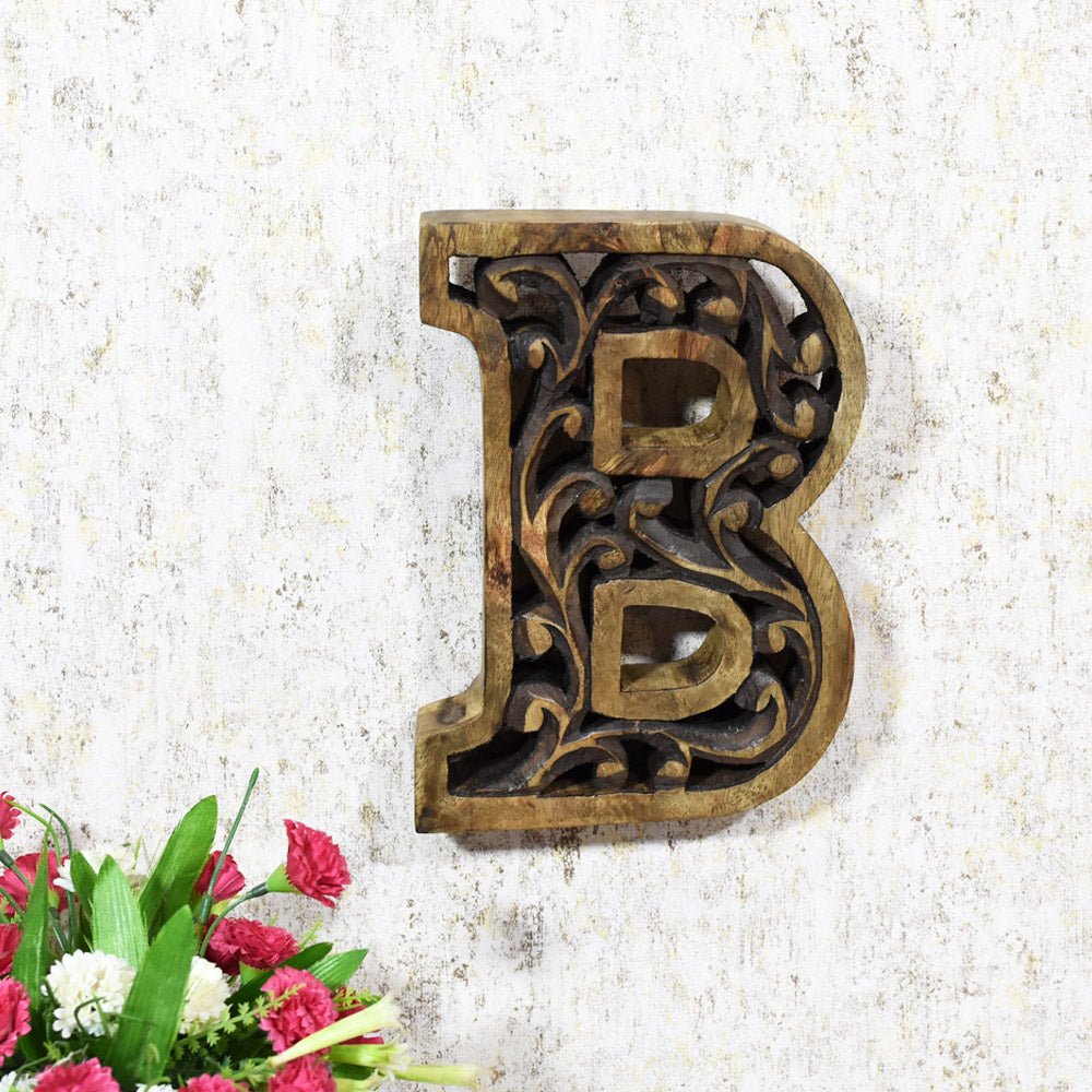Heritage Carved Mango Wood Letter with Dark Highlights - BBH HOMES LLC