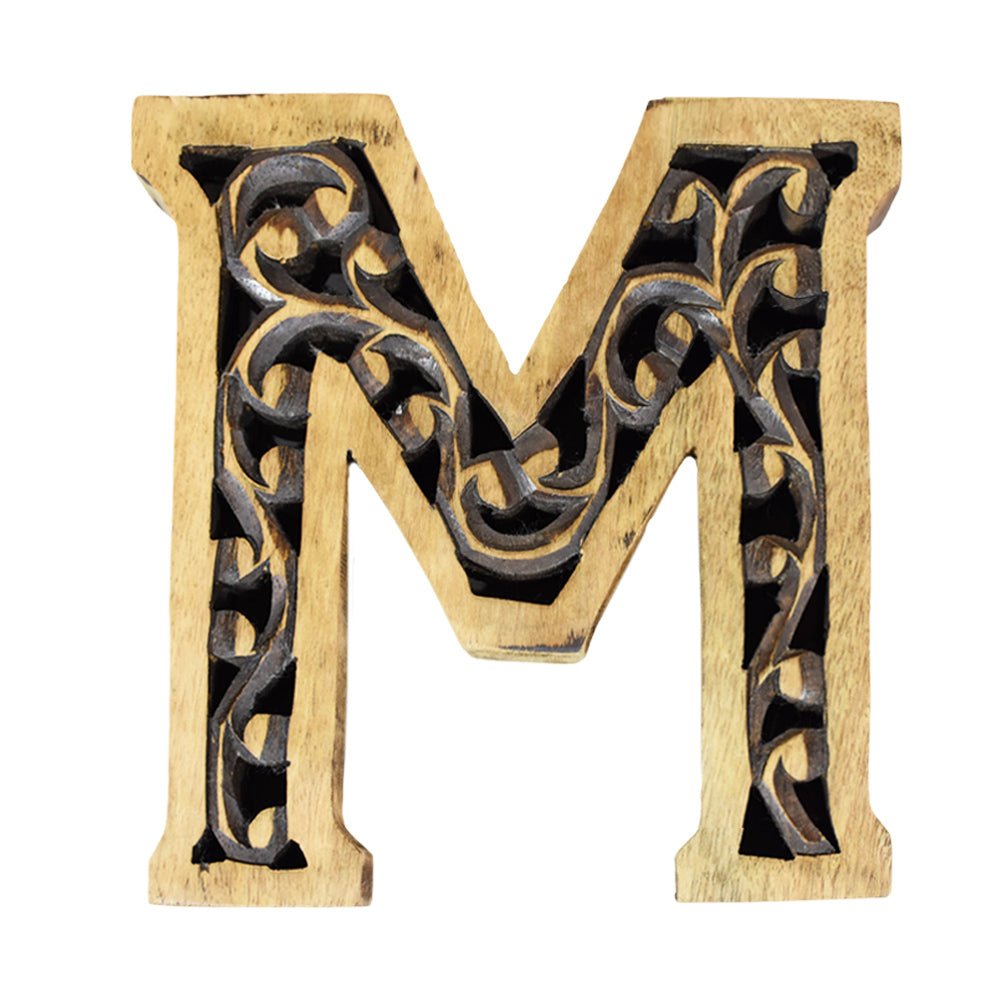 Heritage Carved Mango Wood Letter with Dark Highlights - BBH HOMES LLC