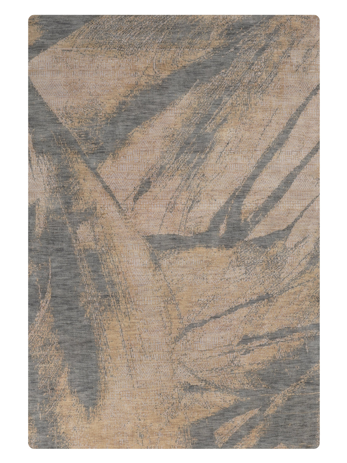 Textured area rug with abstract pattern on a white background