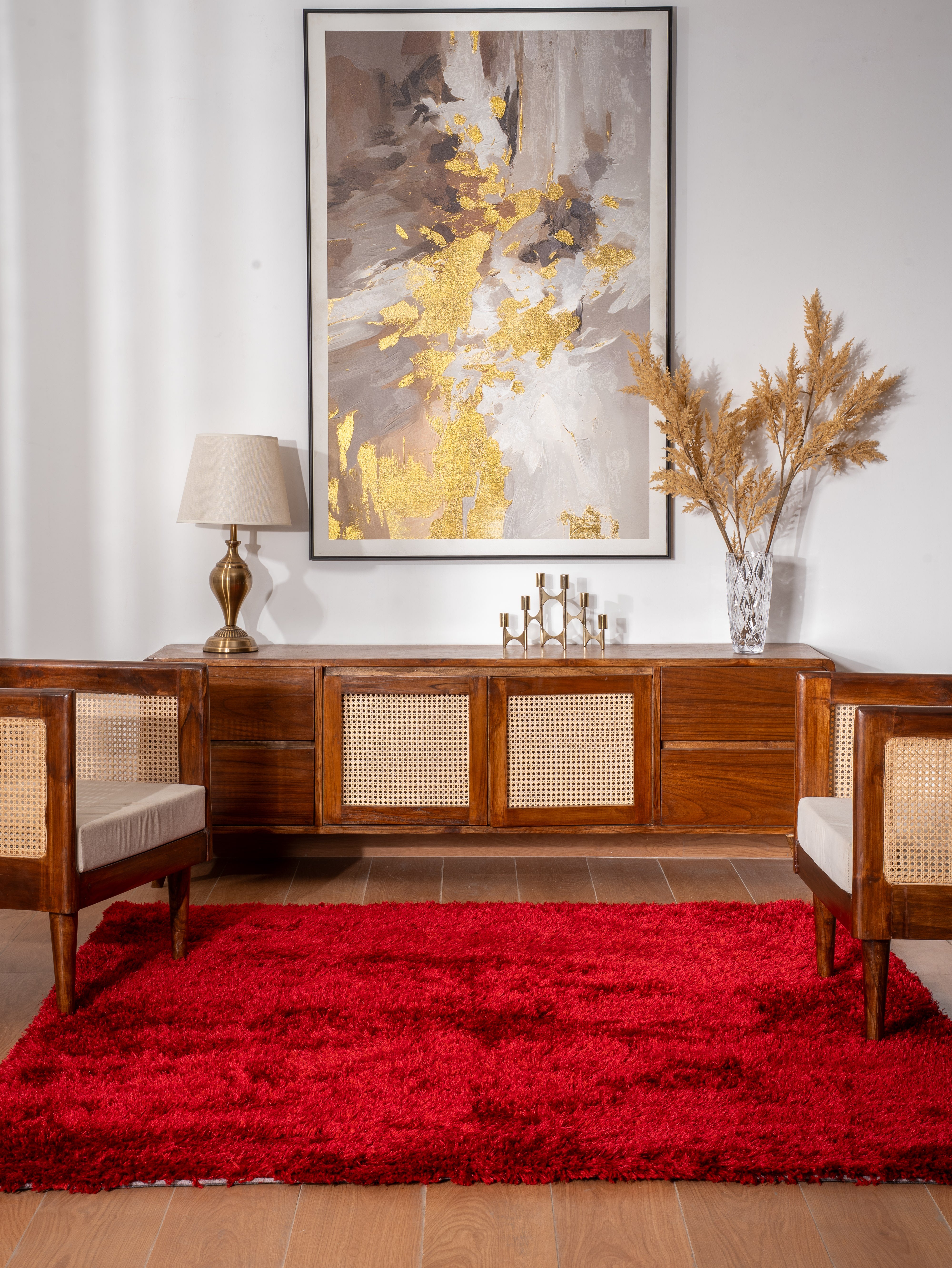 Laal Shag Polyester Area Rug