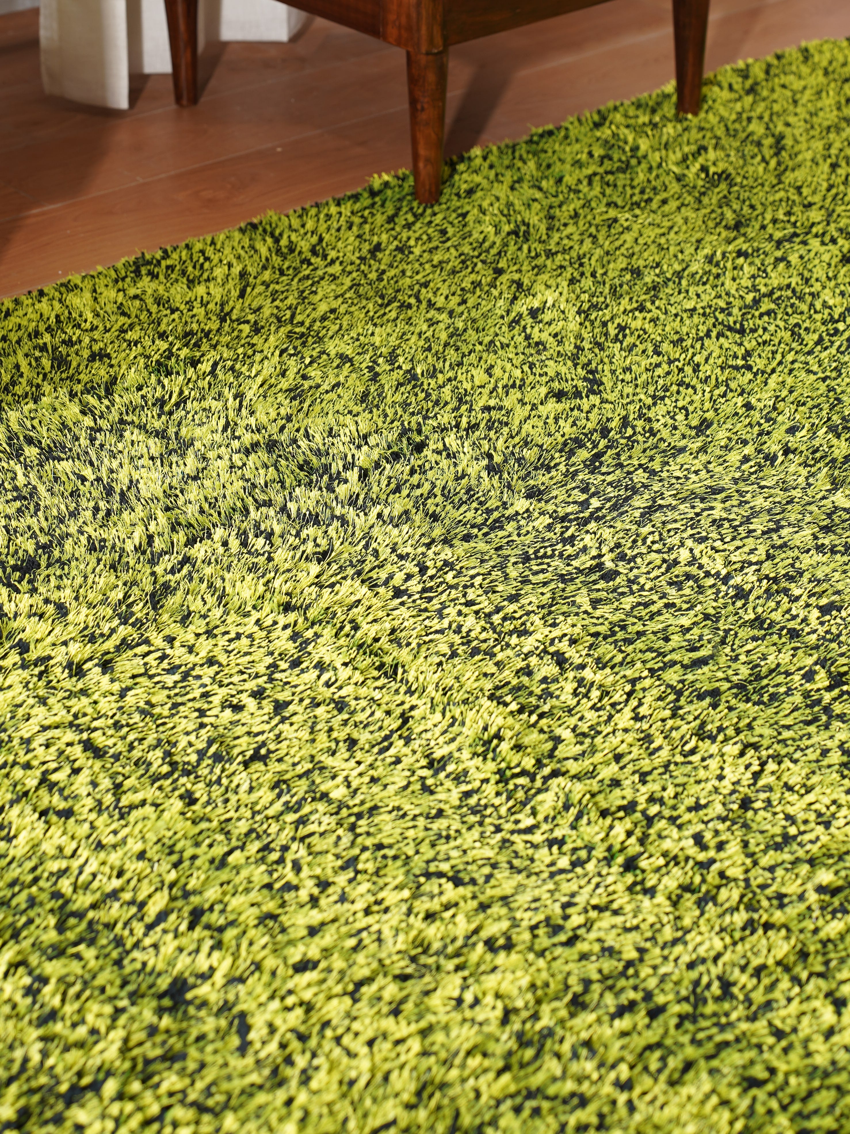 Solid Green Shag Polyester Area Rug