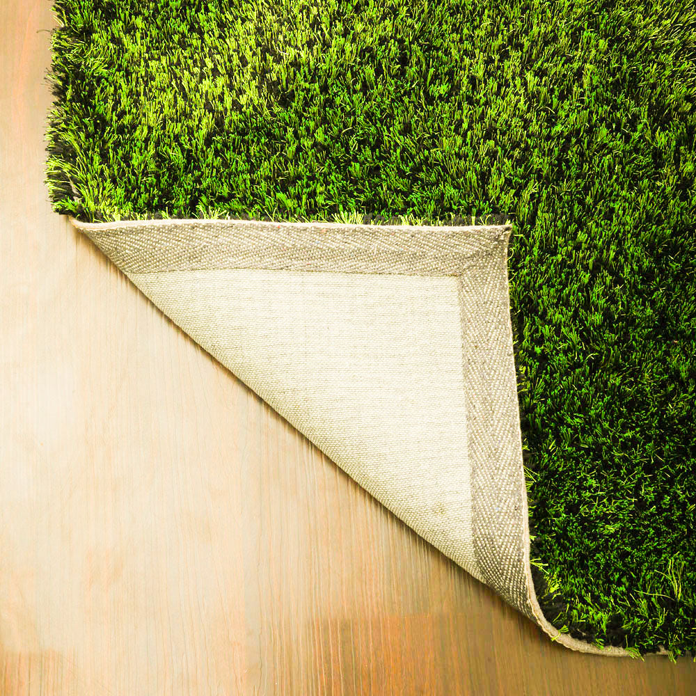 Solid Green Shag Polyester Area Rug