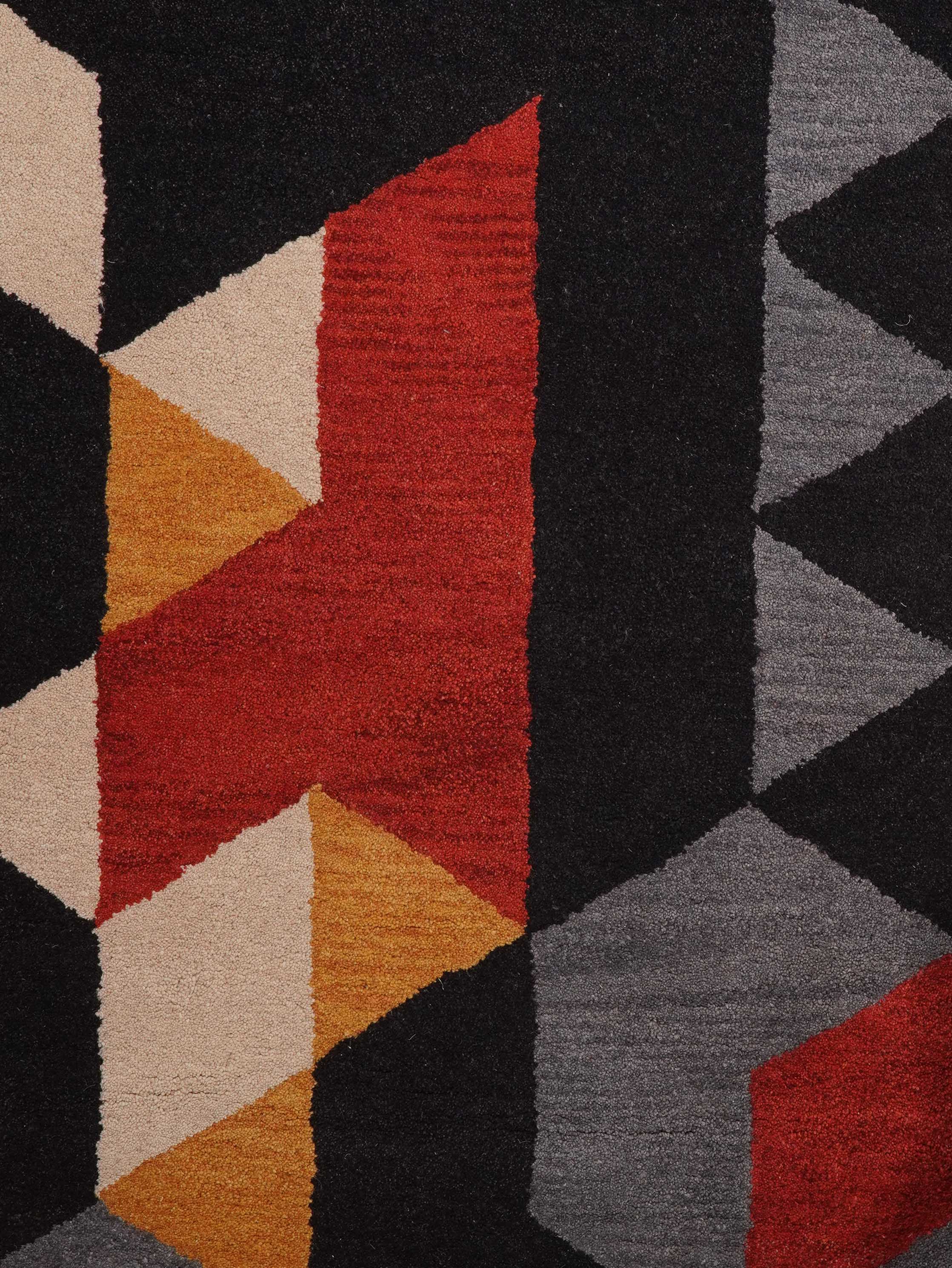 Hand Tufted Wool Area Rug Geometric Multicolor