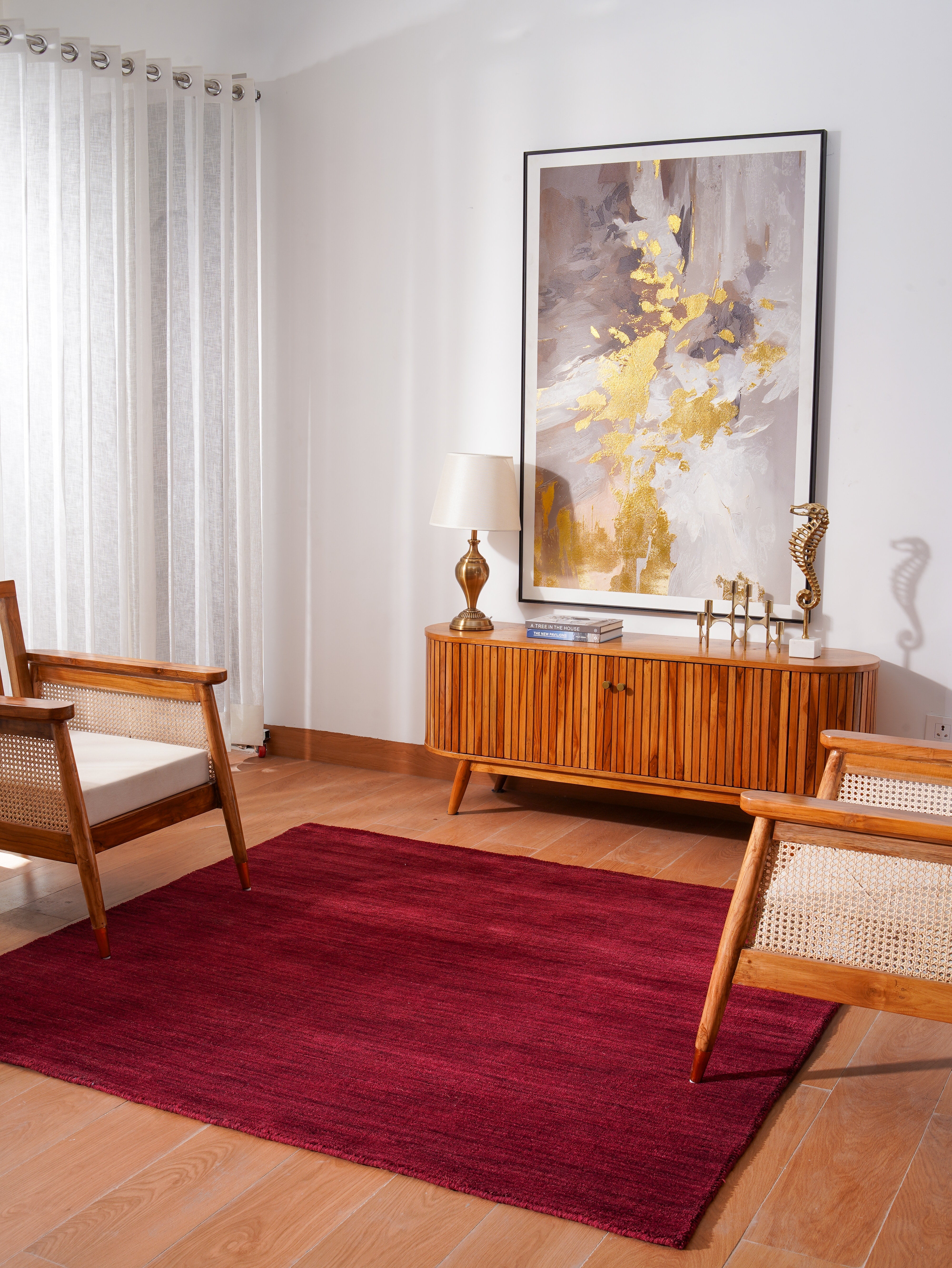 Red Solid Hand Knotted Wool Rug